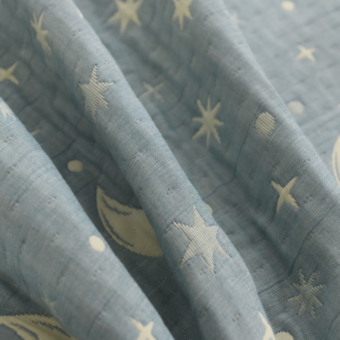 91家纺网 家纺一手货源 找家纺 云天家纺 2026新款A类全棉三层纱多功能毛巾被（盖毯床单夏被） 星月-蓝