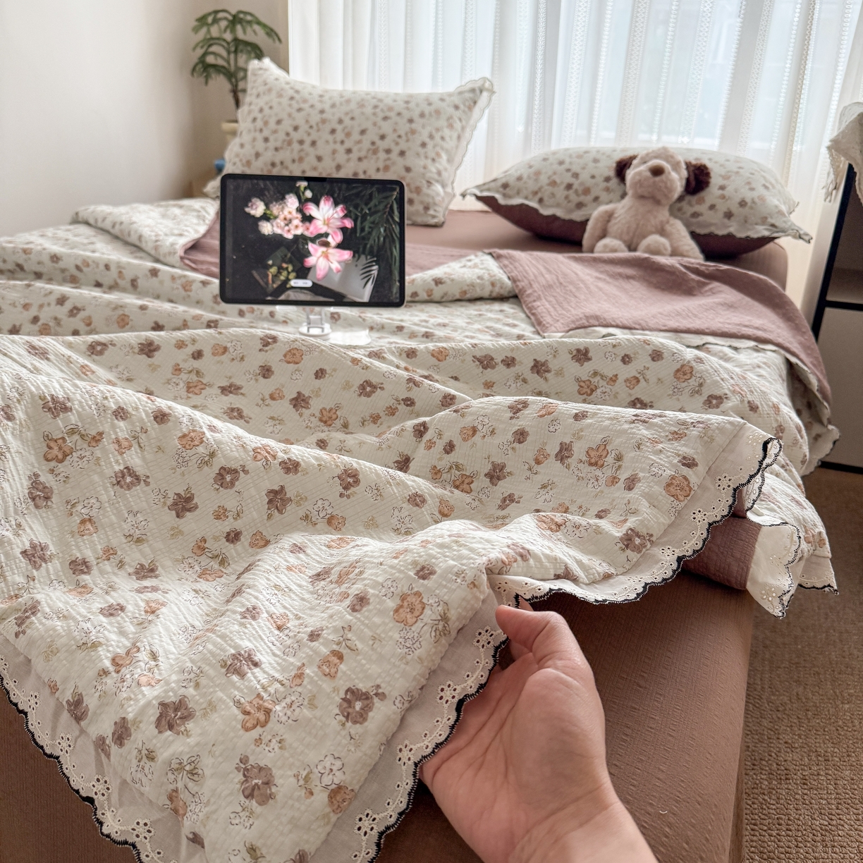 91家纺网 家纺一手货源 找家纺 欧尚 2026新款蕾丝花边夏被款四件套 花序