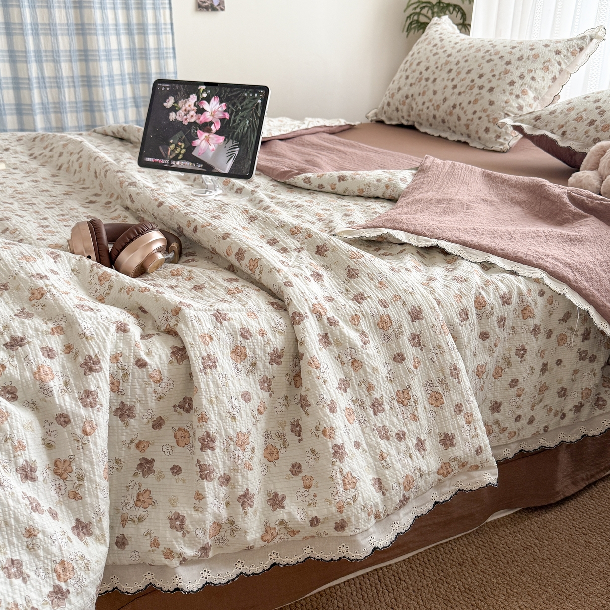 91家纺网 家纺一手货源 找家纺 欧尚 2026新款蕾丝花边夏被款四件套 花序