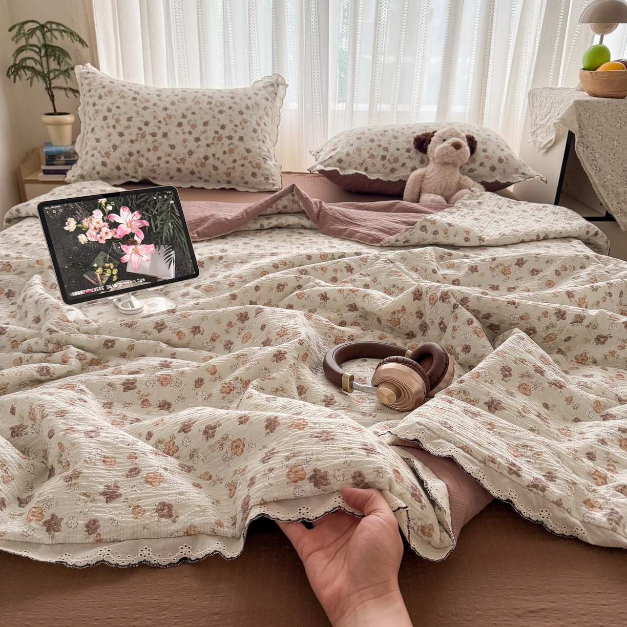 91家纺网 家纺一手货源 找家纺 欧尚 2026新款蕾丝花边夏被款四件套 花序