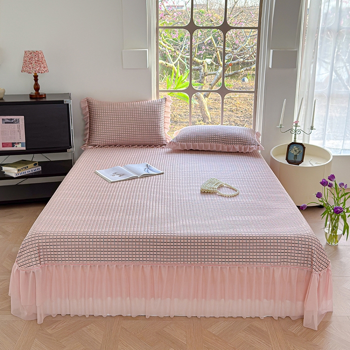 91家纺网 家纺一手货源 找家纺 冬然家纺 2026新款立体爽肤格凉席 爽肤格-粉