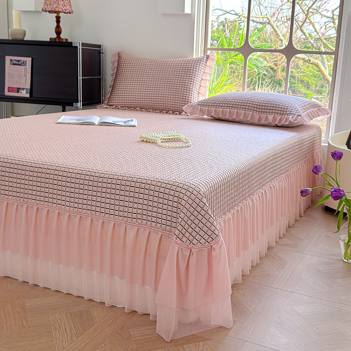 91家纺网 家纺一手货源 找家纺 冬然家纺 2026新款立体爽肤格凉席 爽肤格-粉