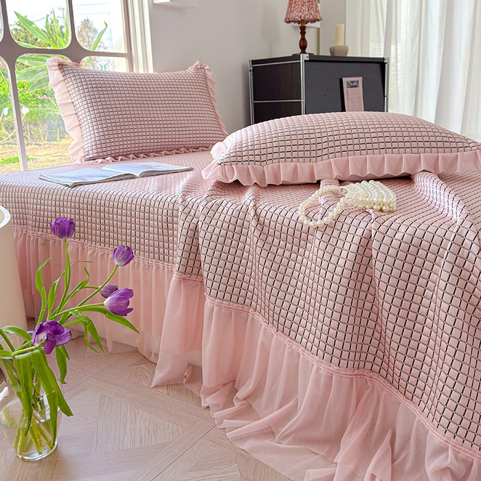 冬然家纺 2026新款立体爽肤格凉席 爽肤格-粉