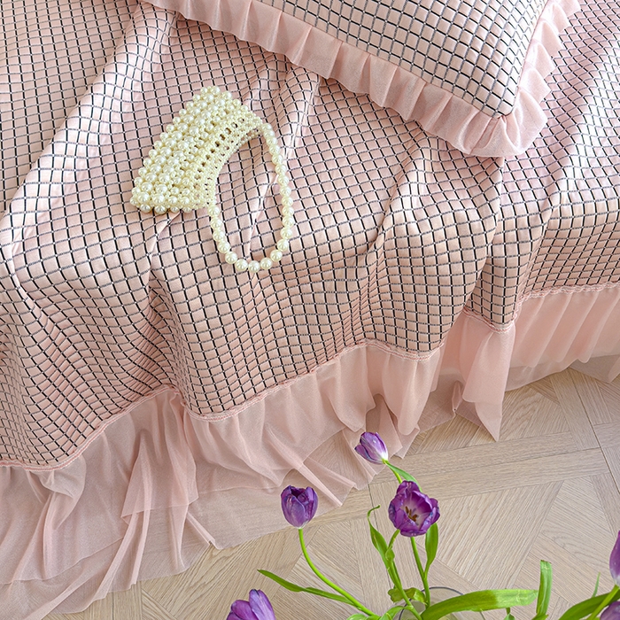 91家纺网 家纺一手货源 找家纺 冬然家纺 2026新款立体爽肤格凉席 爽肤格-粉