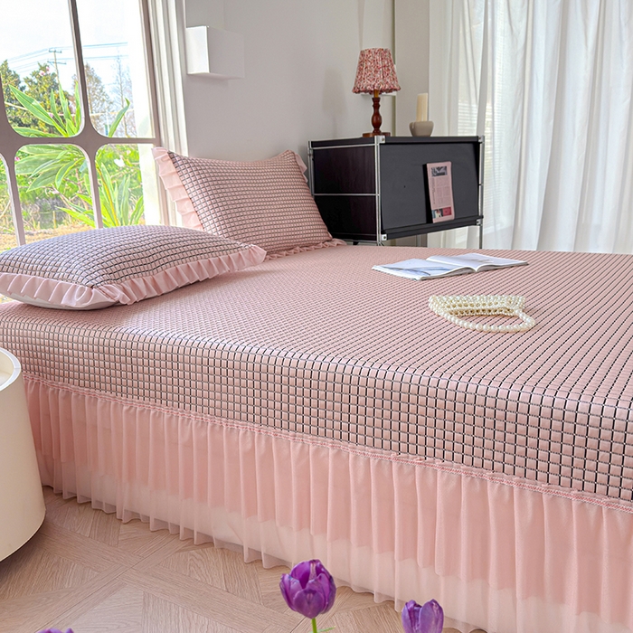 91家纺网 家纺一手货源 找家纺 冬然家纺 2026新款立体爽肤格凉席 爽肤格-粉