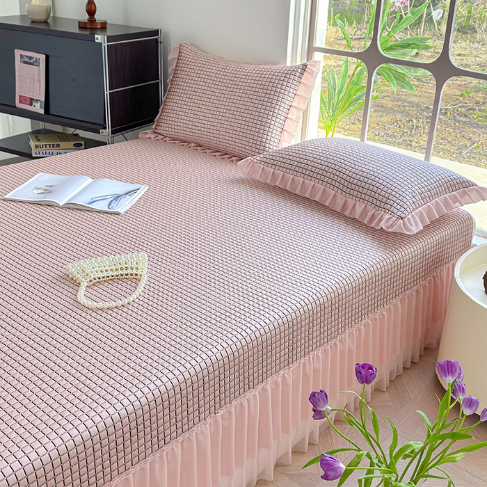 91家纺网 家纺一手货源 找家纺 冬然家纺 2026新款立体爽肤格凉席 爽肤格-粉