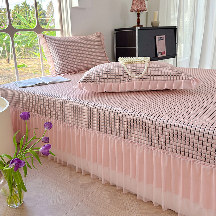 91家纺网 家纺一手货源 找家纺 冬然家纺 2026新款立体爽肤格凉席 爽肤格-粉