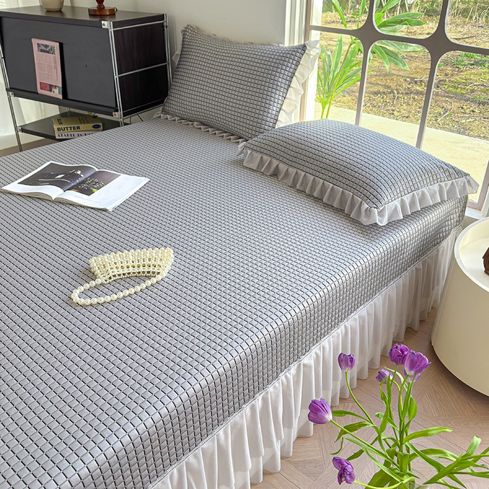 91家纺网 家纺一手货源 找家纺 冬然家纺 2026新款立体爽肤格凉席 爽肤格-灰