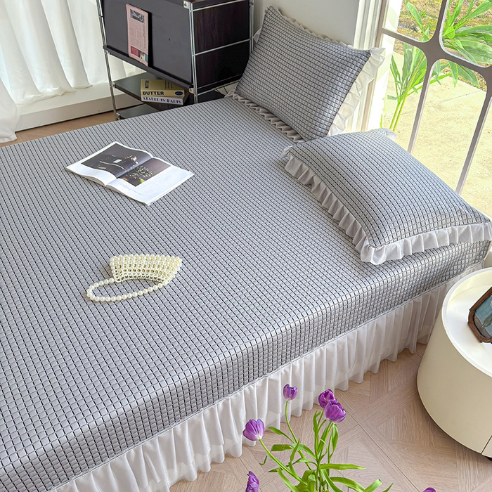 91家纺网 家纺一手货源 找家纺 冬然家纺 2026新款立体爽肤格凉席 爽肤格-灰