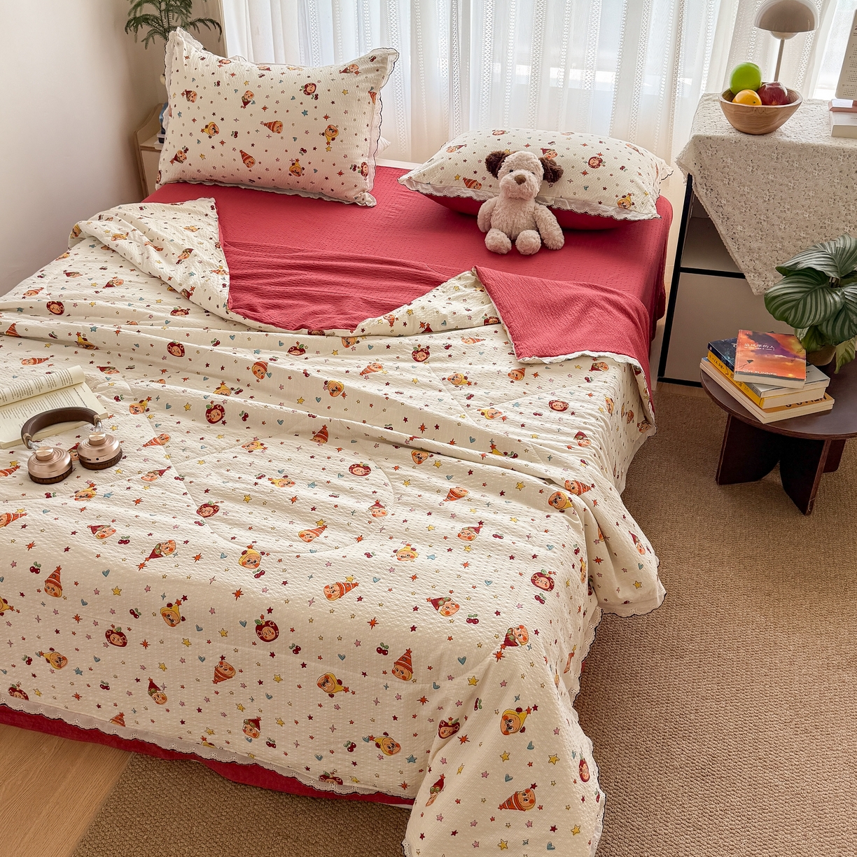 91家纺网 家纺一手货源 找家纺 欧尚 2026新款蕾丝花边夏被款四件套 旧街星星