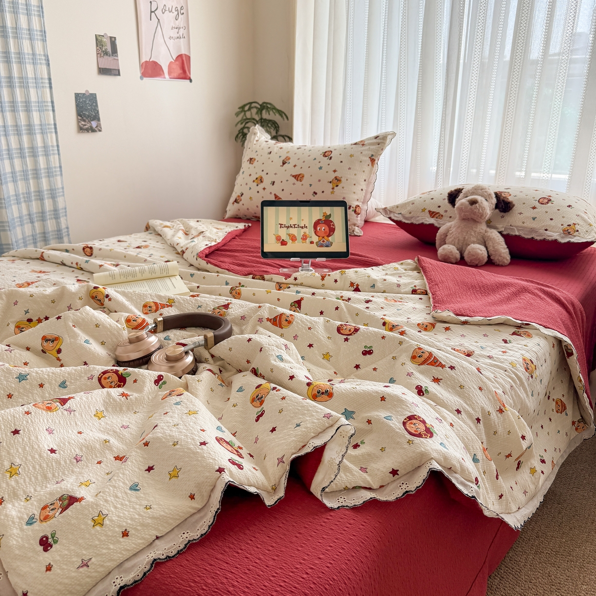 91家纺网 家纺一手货源 找家纺 欧尚 2026新款蕾丝花边夏被款四件套 旧街星星