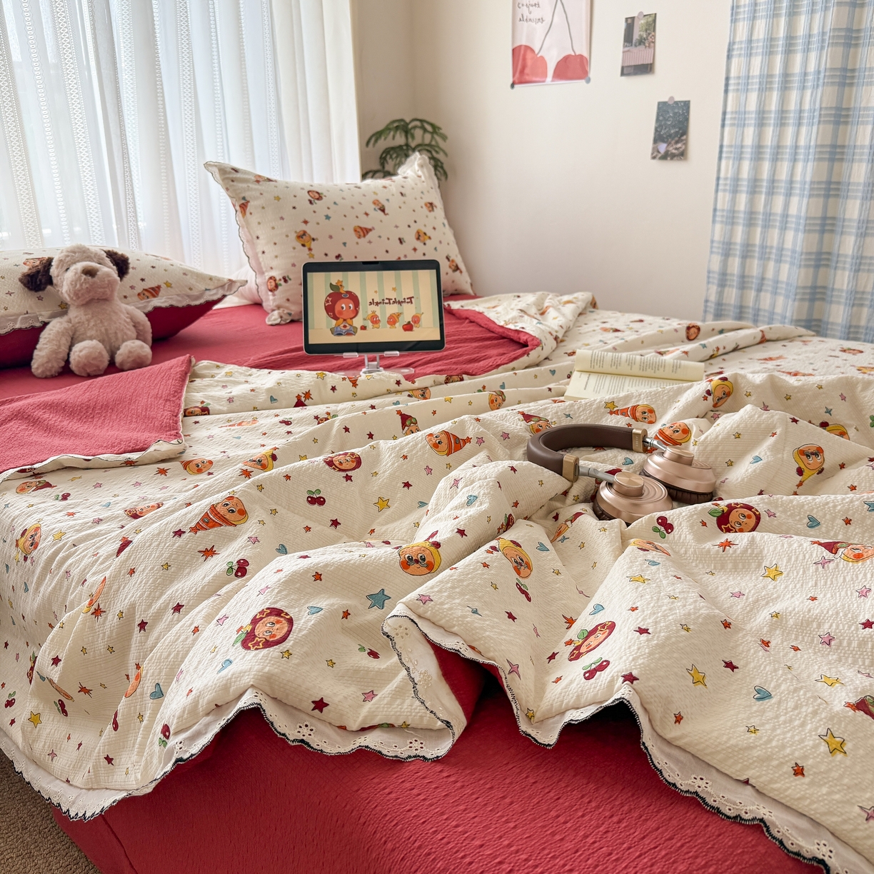 91家纺网 家纺一手货源 找家纺 欧尚 2026新款蕾丝花边夏被款四件套 旧街星星