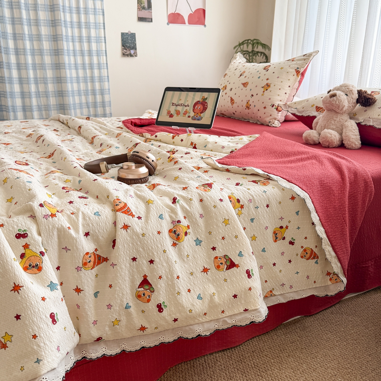 91家纺网 家纺一手货源 找家纺 欧尚 2026新款蕾丝花边夏被款四件套 旧街星星