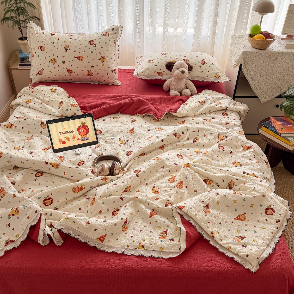 欧尚 2026新款蕾丝花边夏被款四件套 旧街星星