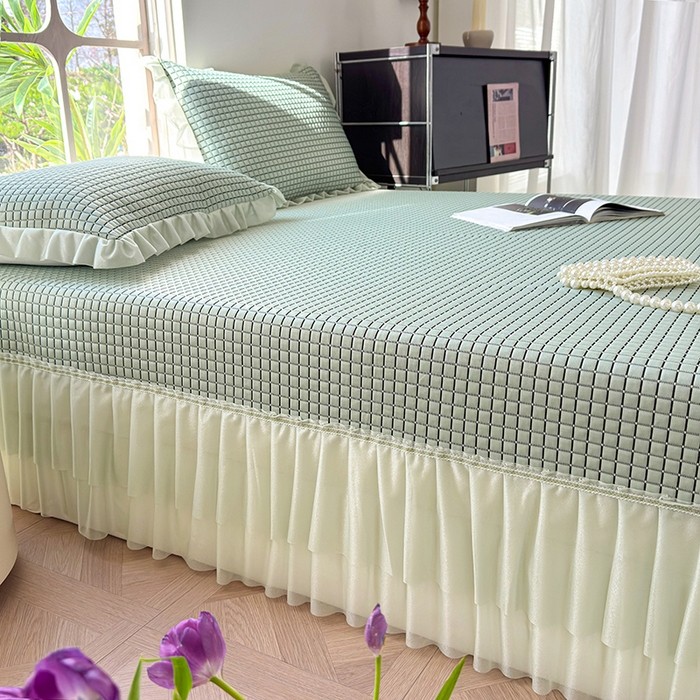 91家纺网 家纺一手货源 找家纺 冬然家纺 2026新款立体爽肤格凉席 爽肤格-绿