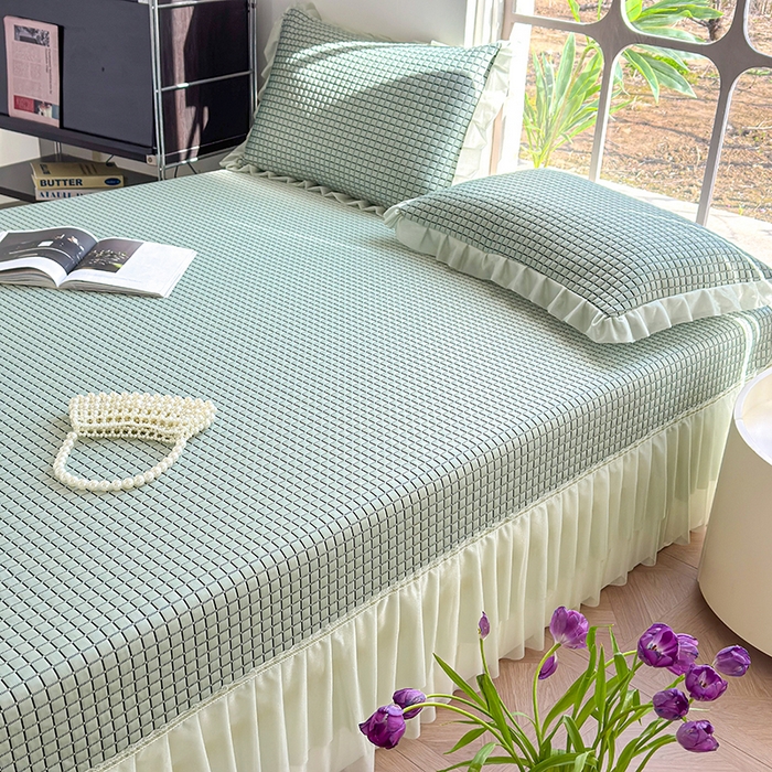 91家纺网 家纺一手货源 找家纺 冬然家纺 2026新款立体爽肤格凉席 爽肤格-绿