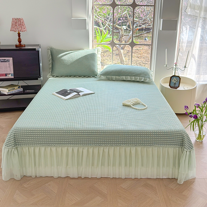 91家纺网 家纺一手货源 找家纺 冬然家纺 2026新款立体爽肤格凉席 爽肤格-绿