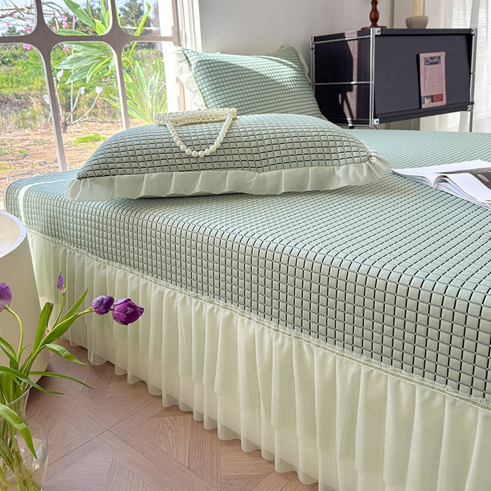 91家纺网 家纺一手货源 找家纺 冬然家纺 2026新款立体爽肤格凉席 爽肤格-绿