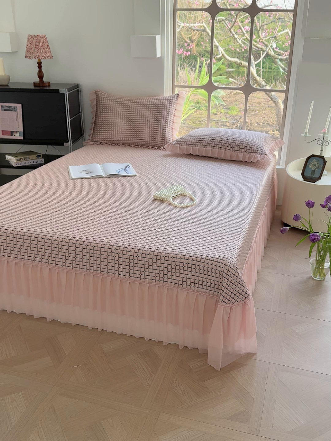 91家纺网 家纺一手货源 找家纺 冬然家纺 2026新款立体爽肤格凉席 爽肤格-粉