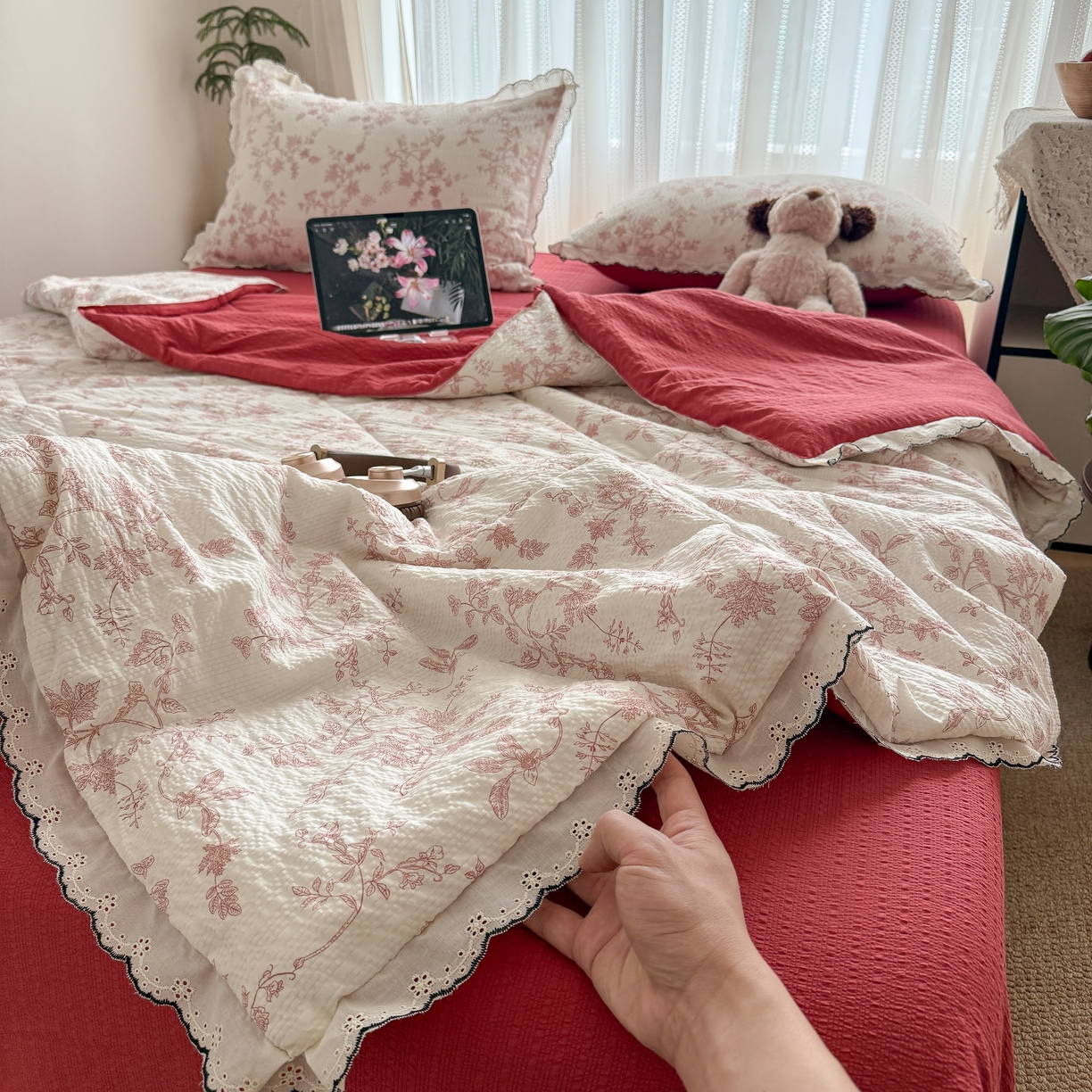 91家纺网 家纺一手货源 找家纺 欧尚 2026新款蕾丝花边夏被款四件套 丽莎