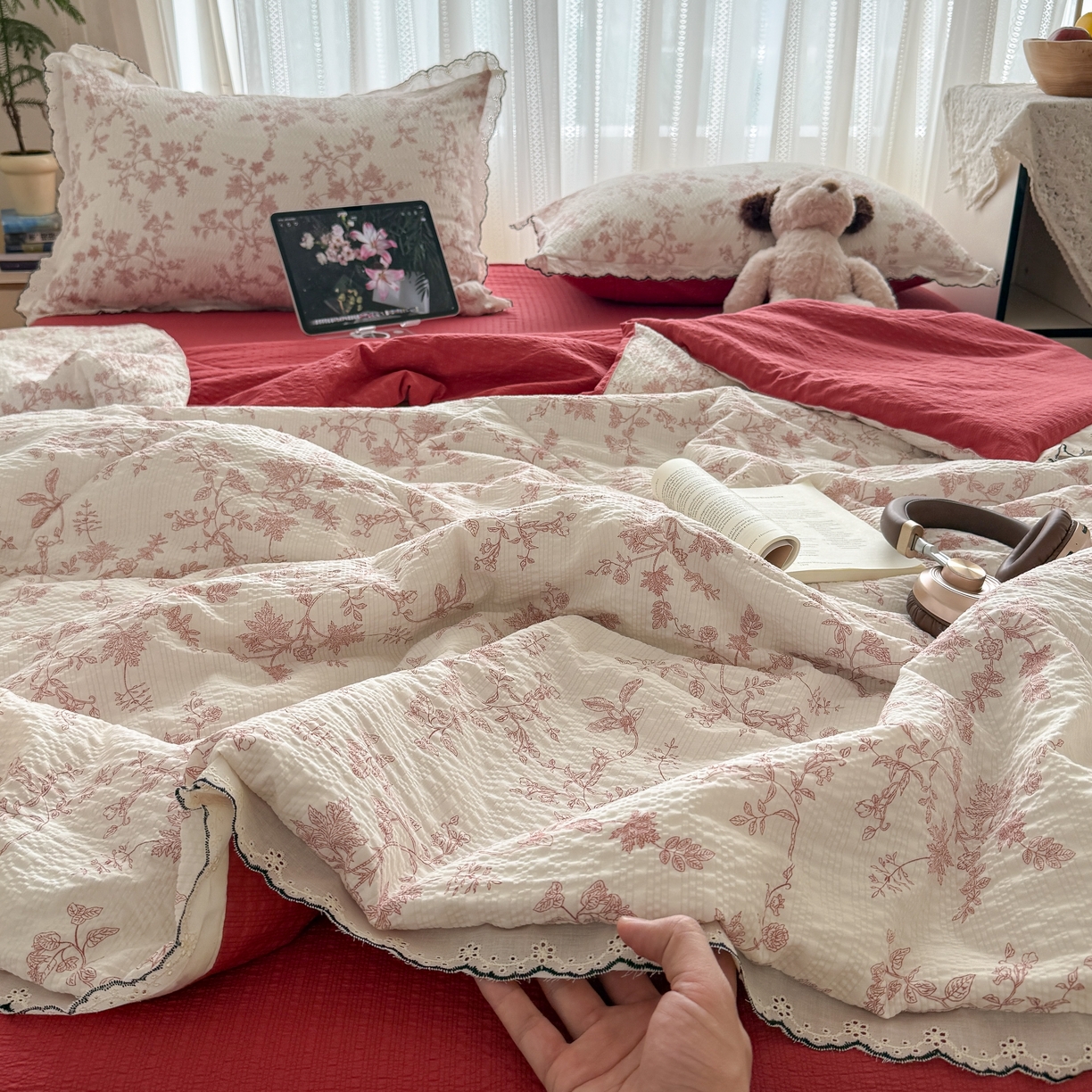 91家纺网 家纺一手货源 找家纺 欧尚 2026新款蕾丝花边夏被款四件套 丽莎