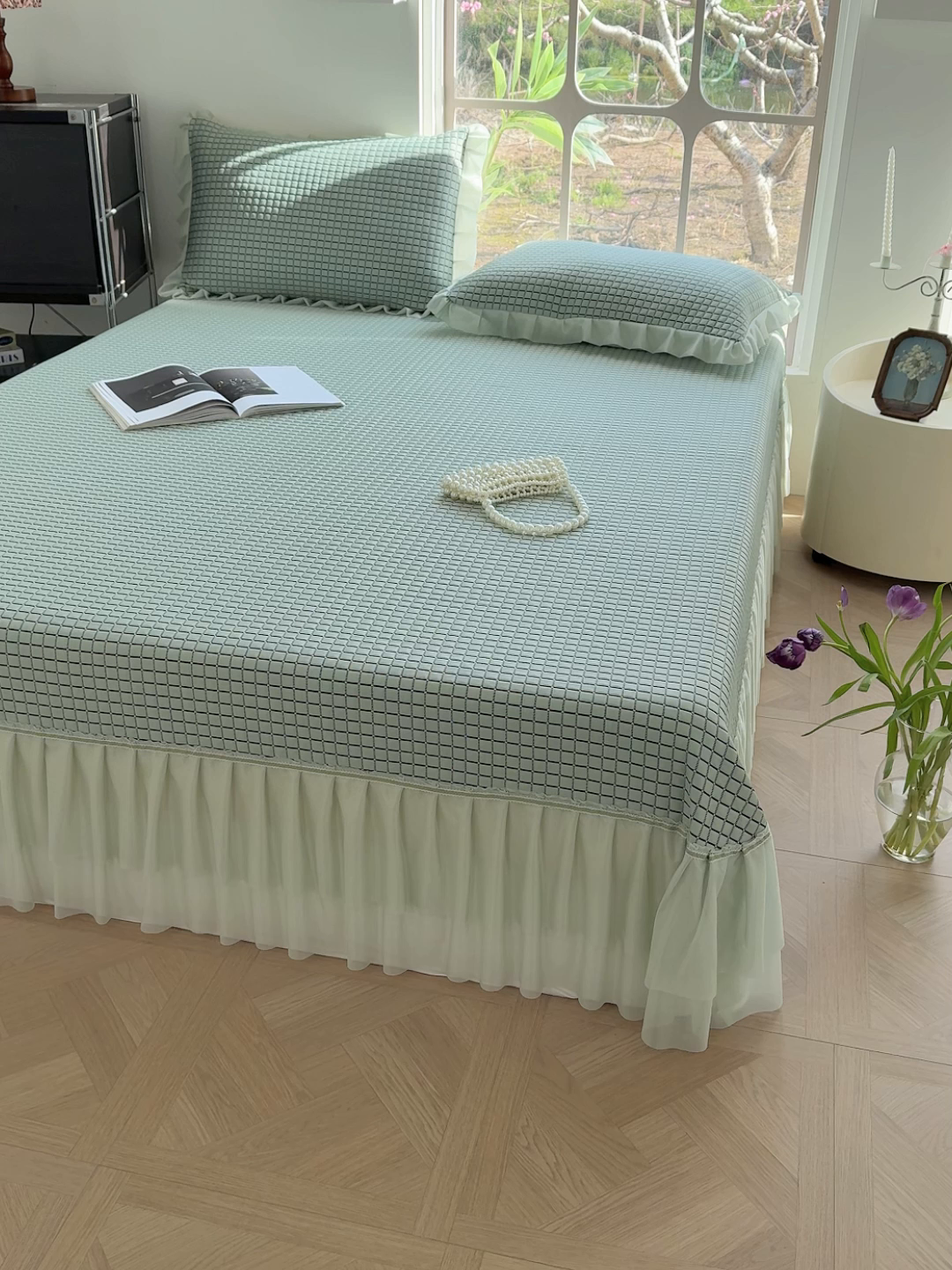 91家纺网 家纺一手货源 找家纺 冬然家纺 2026新款立体爽肤格凉席 爽肤格-绿