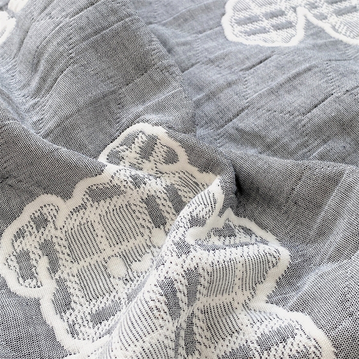 91家纺网 家纺一手货源 找家纺 云天家纺 2026新款A类全棉三层纱多功能毛巾被（盖毯床单夏被） 云朵小熊-灰