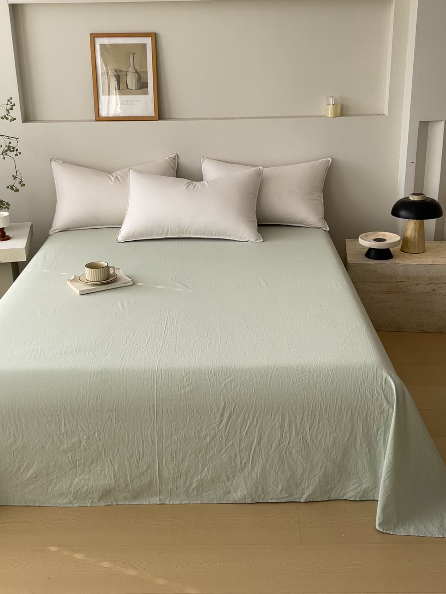 91家纺网 家纺一手货源 找家纺 春皖家纺 2026春夏新款双拼全棉水洗棉单床单床单单件单品床单 薄荷绿