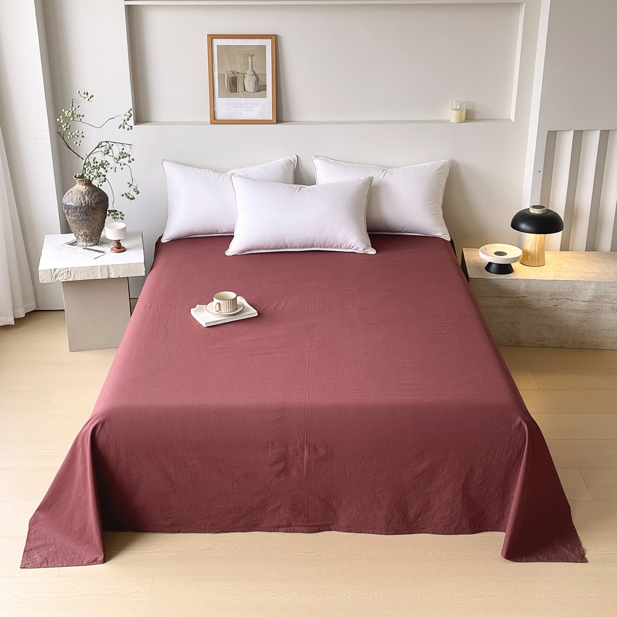 91家纺网 家纺一手货源 找家纺 春皖家纺 2026春夏新款双拼全棉水洗棉单床单床单单件单品床单 可可红