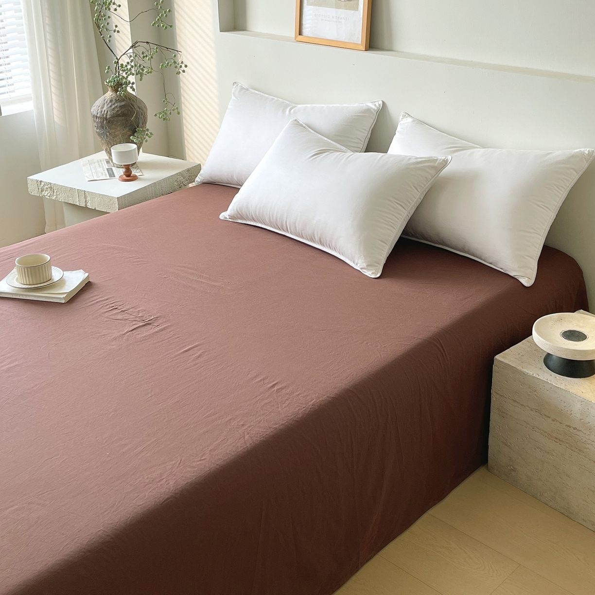 91家纺网 家纺一手货源 找家纺 春皖家纺 2026春夏新款双拼全棉水洗棉单床单床单单件单品床单 慕斯棕