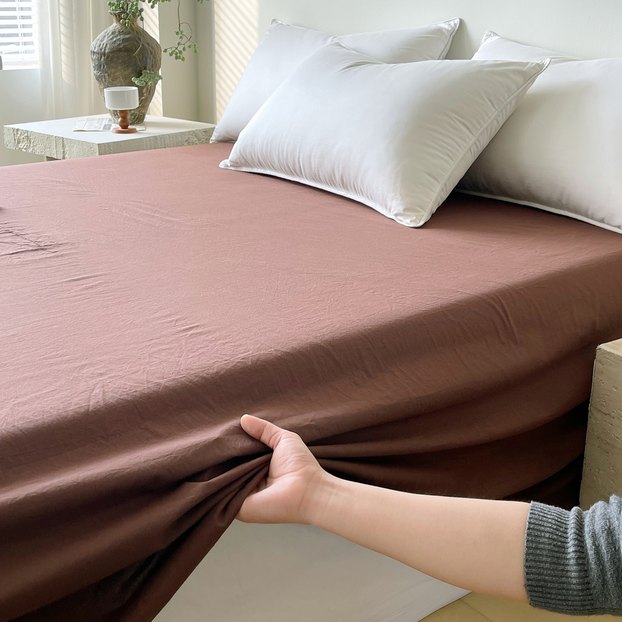 91家纺网 家纺一手货源 找家纺 春皖家纺 2026春夏新款双拼全棉水洗棉单床单床单单件单品床单 慕斯棕