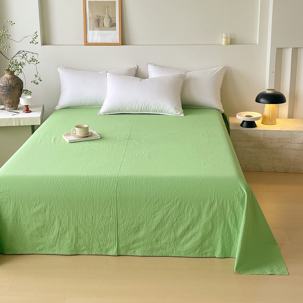 91家纺网 家纺一手货源 找家纺 春皖家纺 2026春夏新款双拼全棉水洗棉单床单床单单件单品床单 青草绿