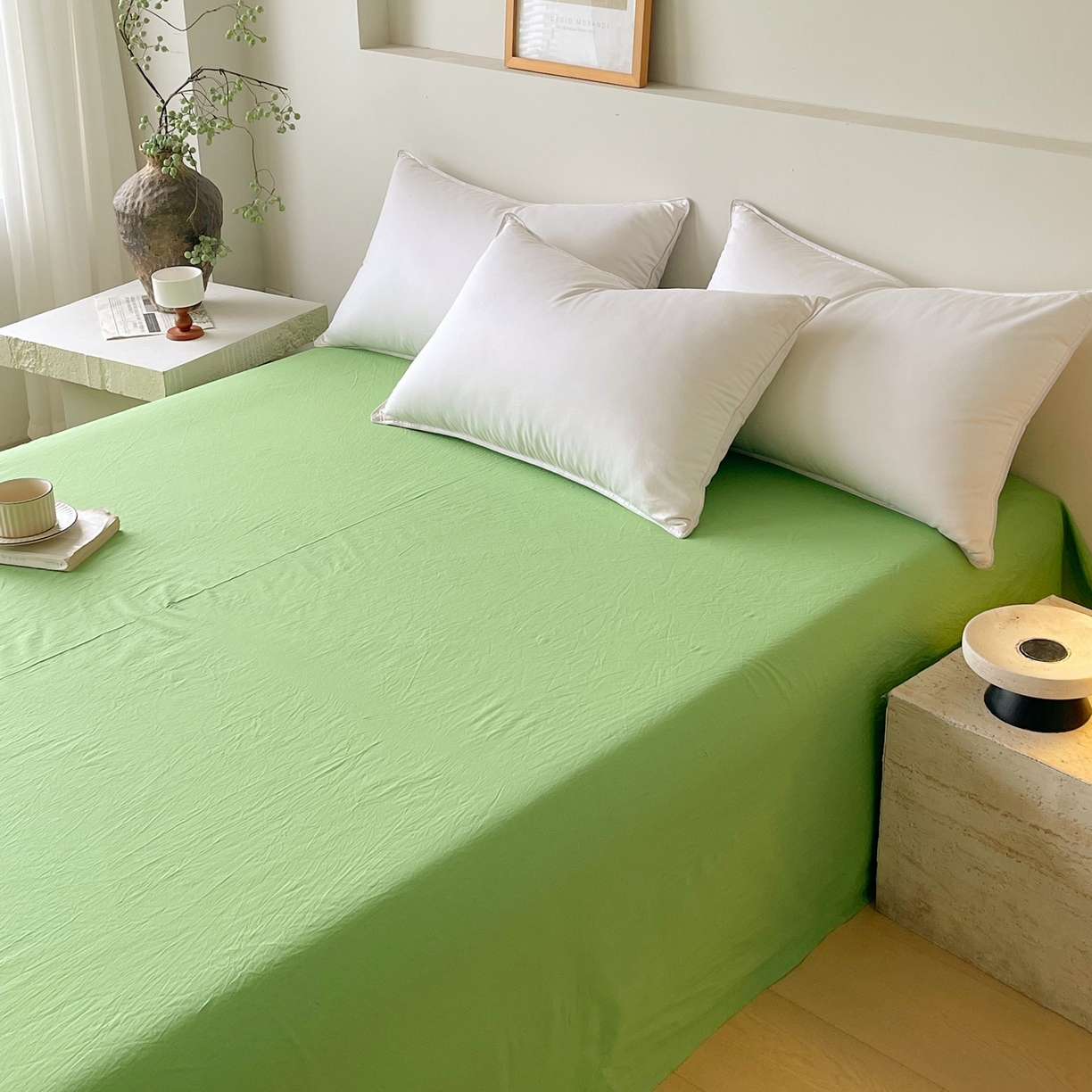 91家纺网 家纺一手货源 找家纺 春皖家纺 2026春夏新款双拼全棉水洗棉单床单床单单件单品床单 青草绿