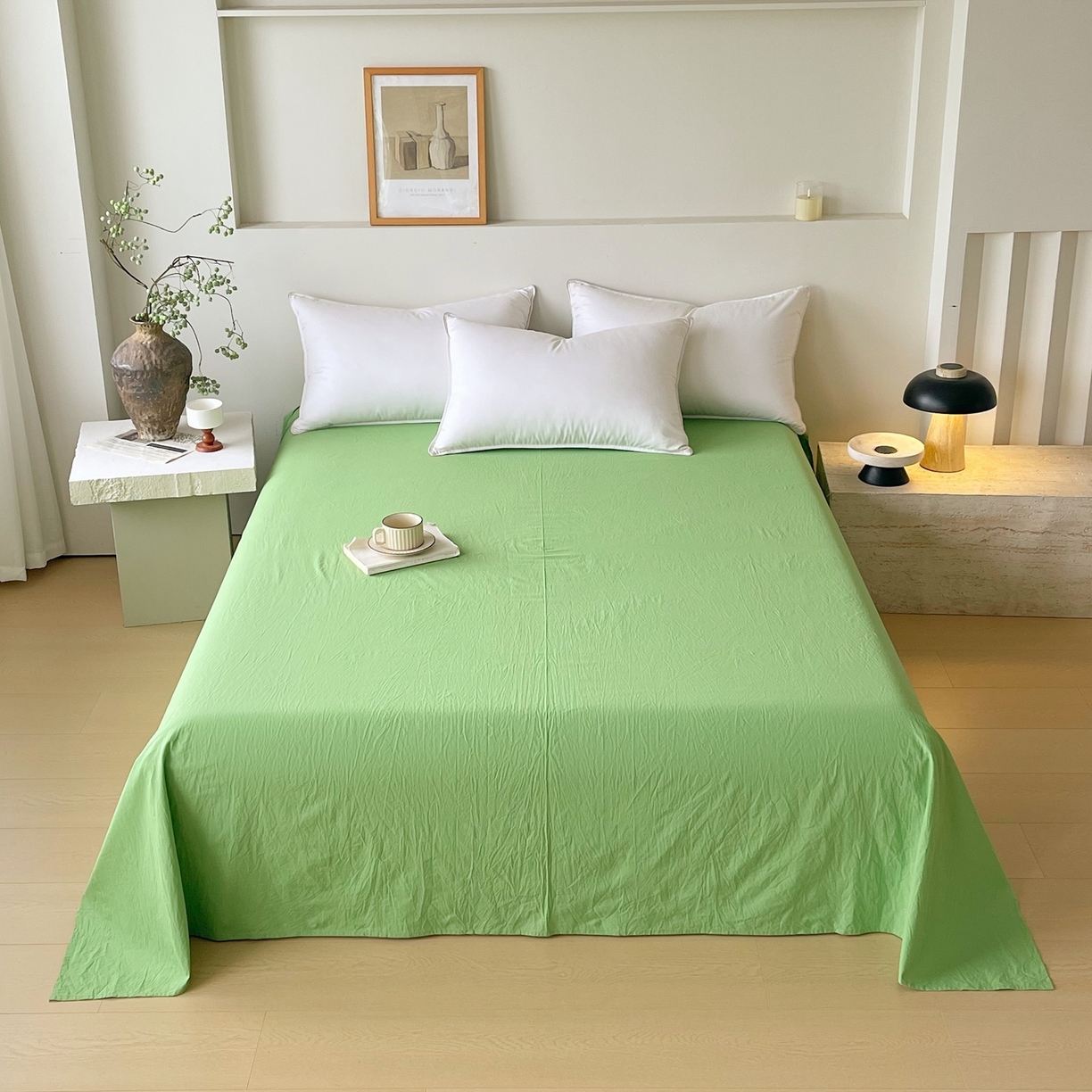 91家纺网 家纺一手货源 找家纺 春皖家纺 2026春夏新款双拼全棉水洗棉单床单床单单件单品床单 青草绿