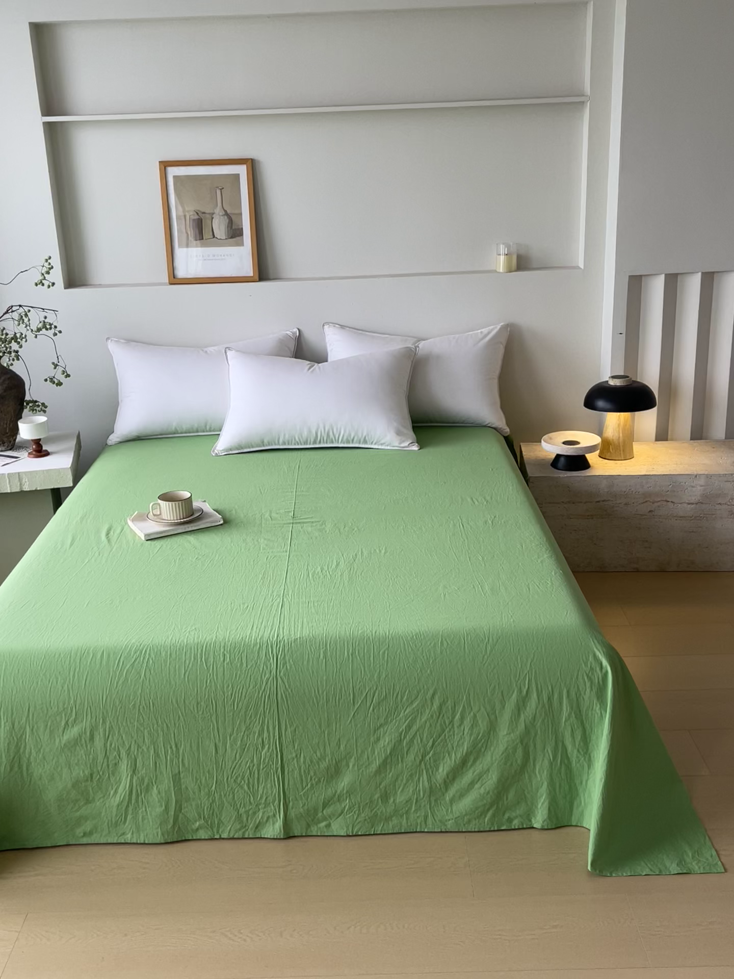 91家纺网 家纺一手货源 找家纺 春皖家纺 2026春夏新款双拼全棉水洗棉单床单床单单件单品床单 青草绿