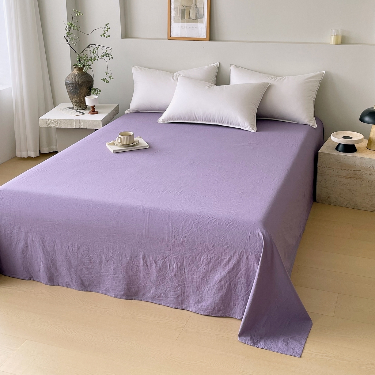 春皖家纺 2026春夏新款双拼全棉水洗棉单床单床单单件单品床单 水晶紫