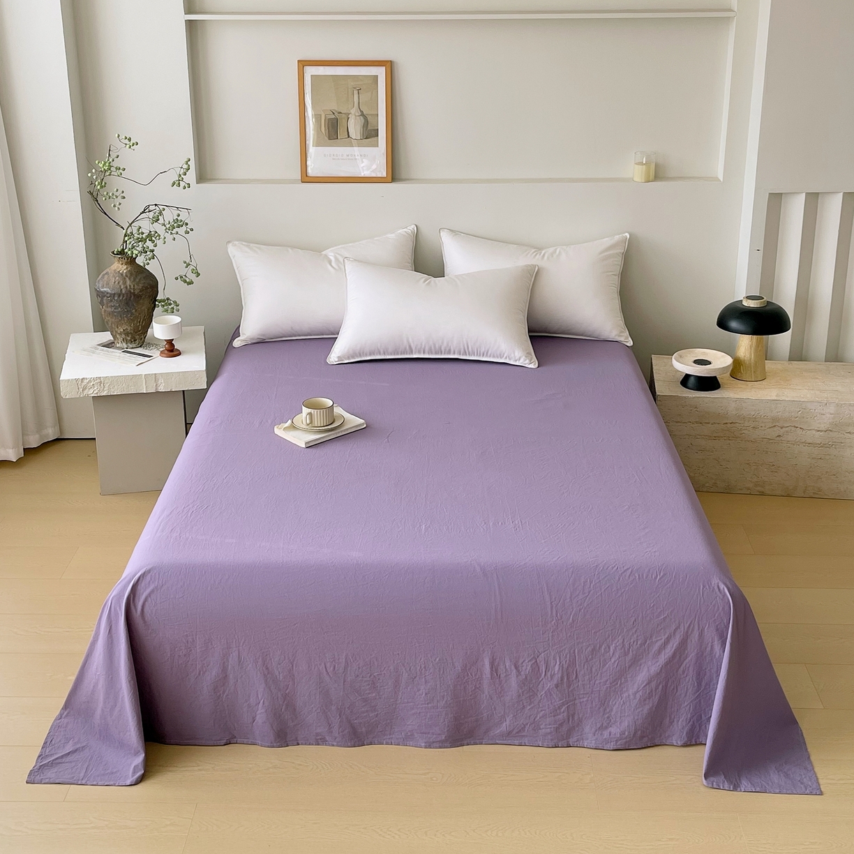 91家纺网 家纺一手货源 找家纺 春皖家纺 2026春夏新款双拼全棉水洗棉单床单床单单件单品床单 水晶紫