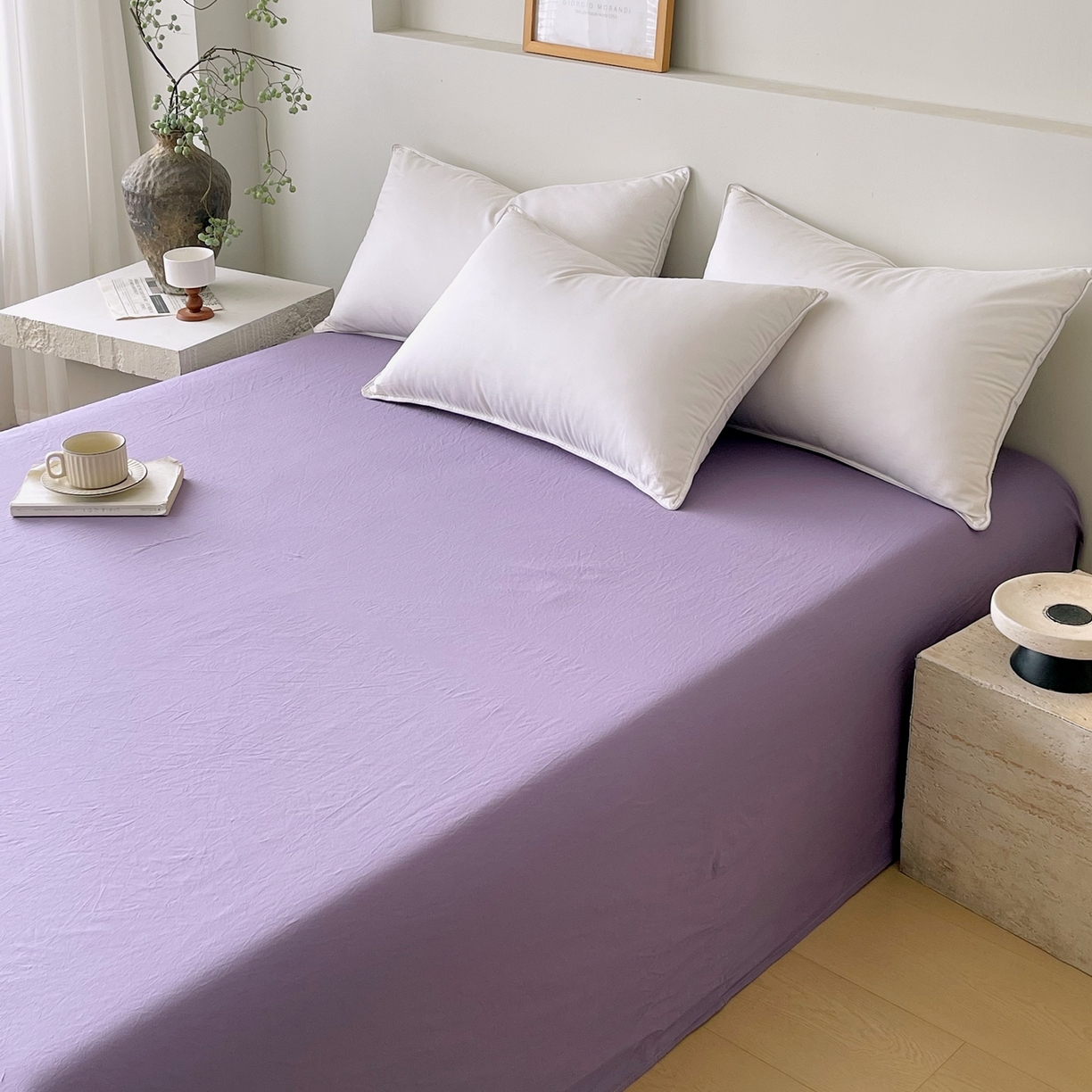 91家纺网 家纺一手货源 找家纺 春皖家纺 2026春夏新款双拼全棉水洗棉单床单床单单件单品床单 水晶紫