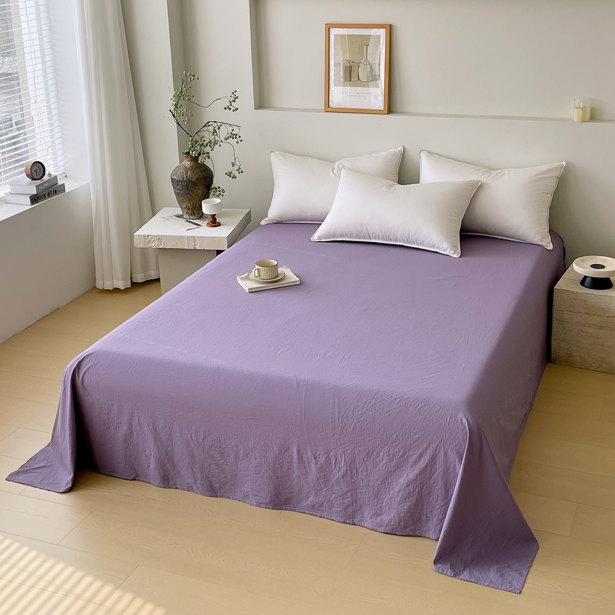 91家纺网 家纺一手货源 找家纺 春皖家纺 2026春夏新款双拼全棉水洗棉单床单床单单件单品床单 水晶紫