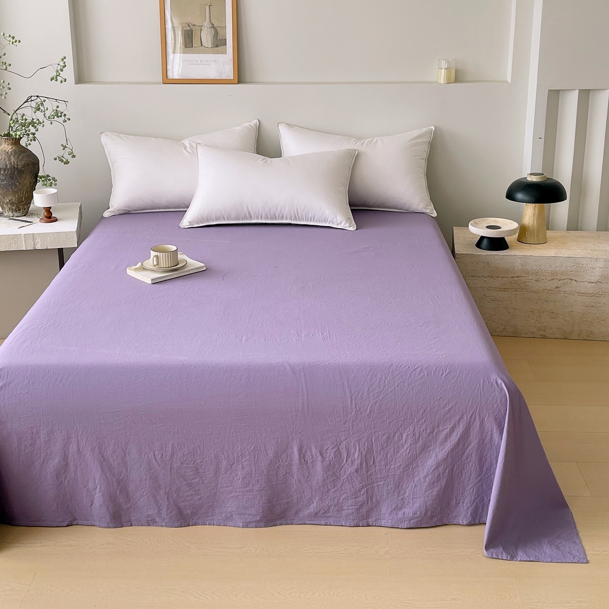 91家纺网 家纺一手货源 找家纺 春皖家纺 2026春夏新款双拼全棉水洗棉单床单床单单件单品床单 水晶紫