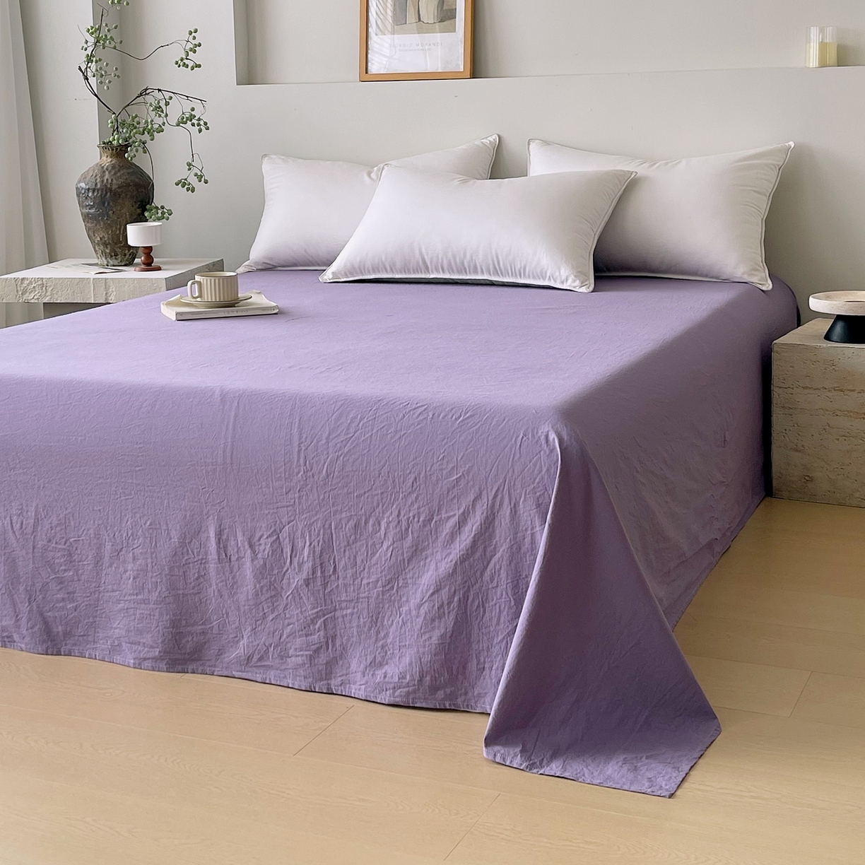 91家纺网 家纺一手货源 找家纺 春皖家纺 2026春夏新款双拼全棉水洗棉单床单床单单件单品床单 水晶紫