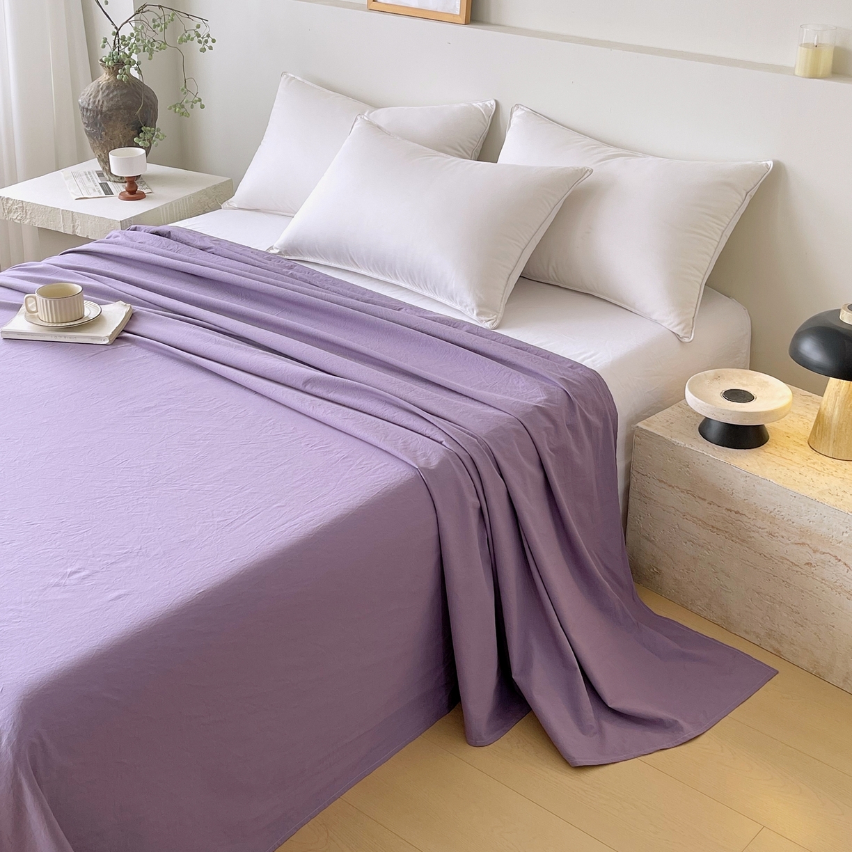 91家纺网 家纺一手货源 找家纺 春皖家纺 2026春夏新款双拼全棉水洗棉单床单床单单件单品床单 水晶紫