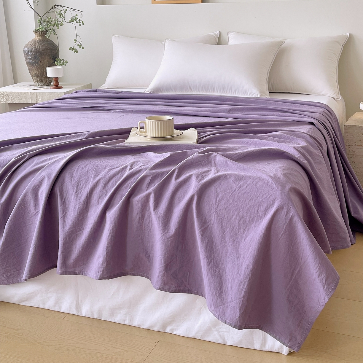 91家纺网 家纺一手货源 找家纺 春皖家纺 2026春夏新款双拼全棉水洗棉单床单床单单件单品床单 水晶紫