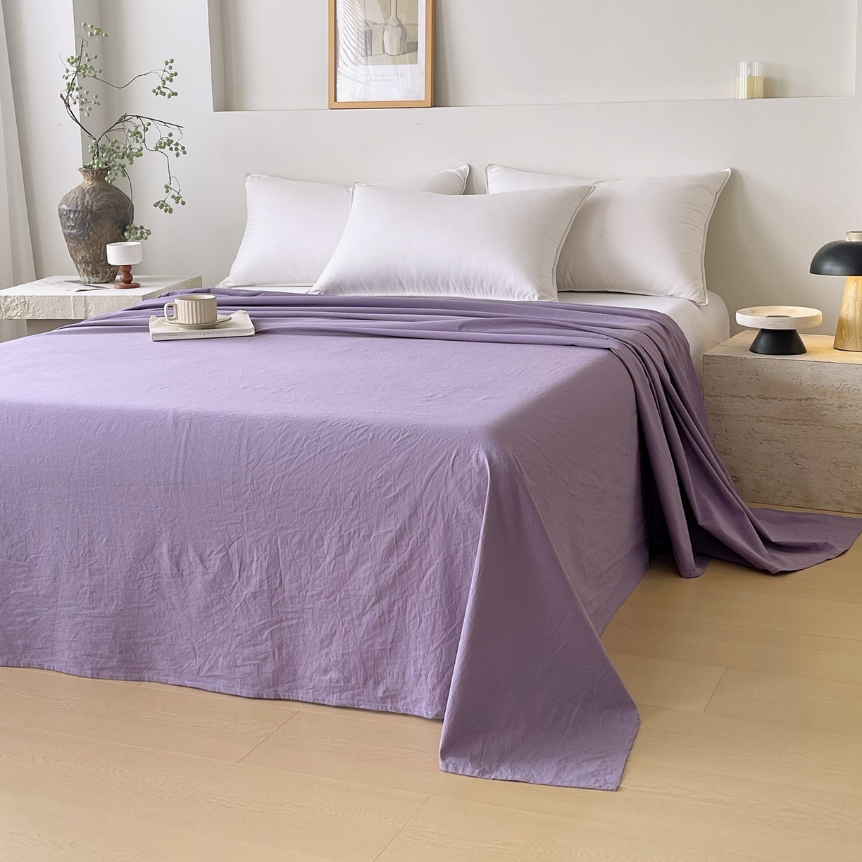 91家纺网 家纺一手货源 找家纺 春皖家纺 2026春夏新款双拼全棉水洗棉单床单床单单件单品床单 水晶紫