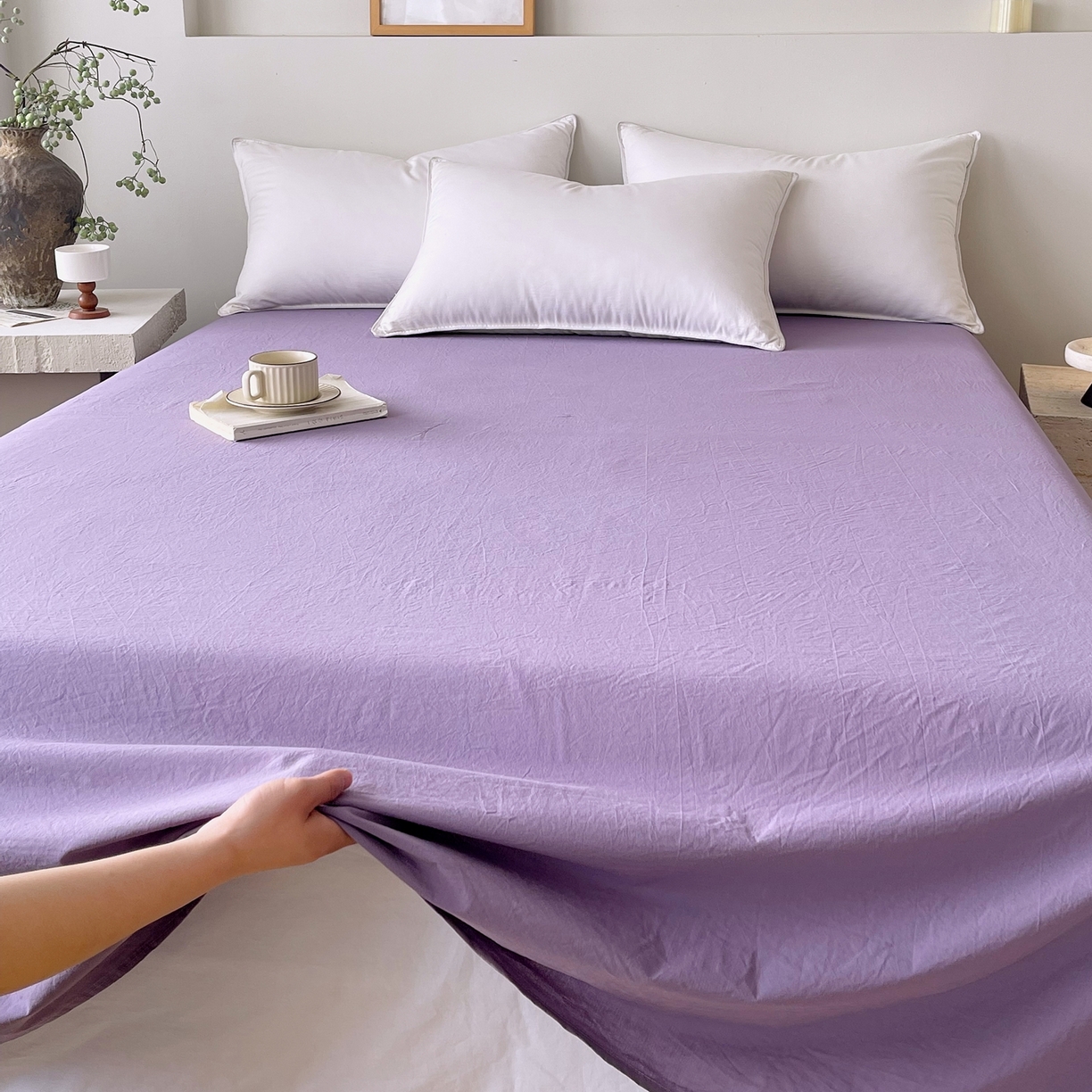 91家纺网 家纺一手货源 找家纺 春皖家纺 2026春夏新款双拼全棉水洗棉单床单床单单件单品床单 水晶紫