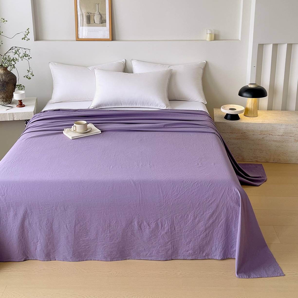 91家纺网 家纺一手货源 找家纺 春皖家纺 2026春夏新款双拼全棉水洗棉单床单床单单件单品床单 水晶紫