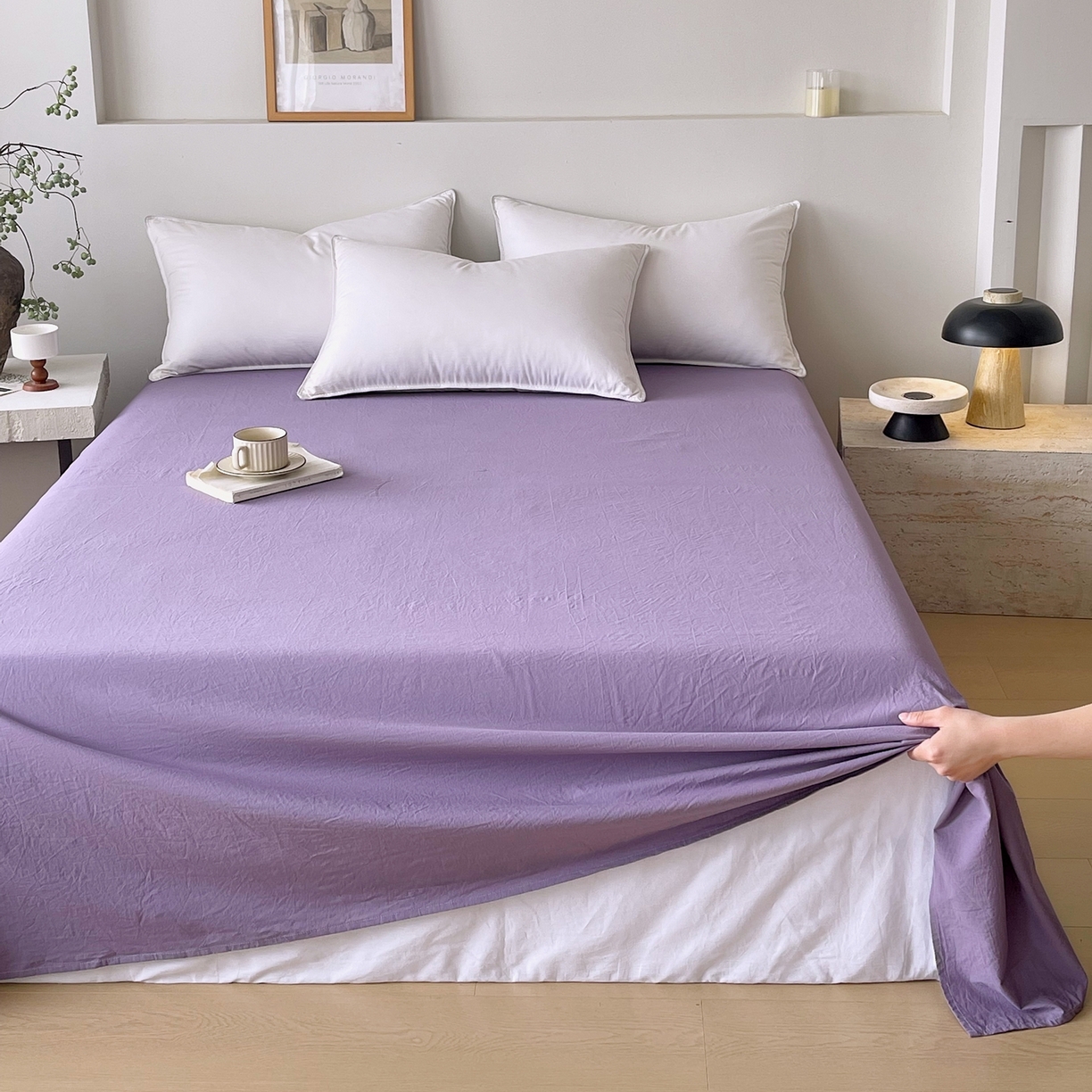 91家纺网 家纺一手货源 找家纺 春皖家纺 2026春夏新款双拼全棉水洗棉单床单床单单件单品床单 水晶紫