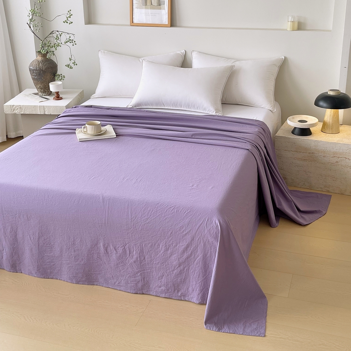 91家纺网 家纺一手货源 找家纺 春皖家纺 2026春夏新款双拼全棉水洗棉单床单床单单件单品床单 水晶紫