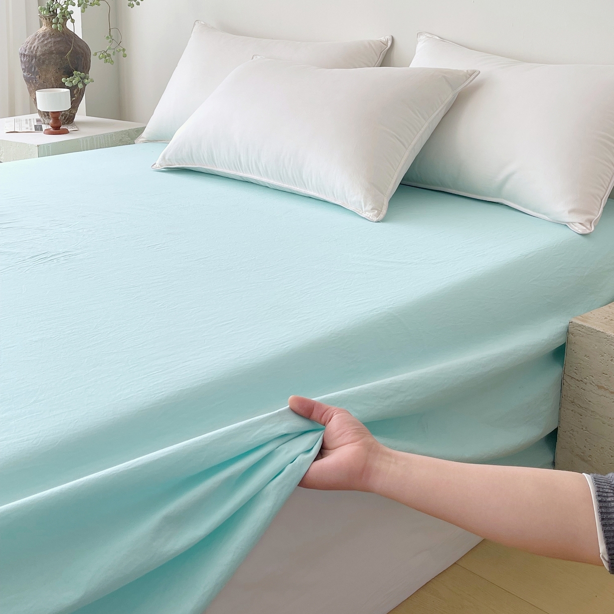 91家纺网 家纺一手货源 找家纺 春皖家纺 2026春夏新款双拼全棉水洗棉单床单床单单件单品床单 素雅翠兰