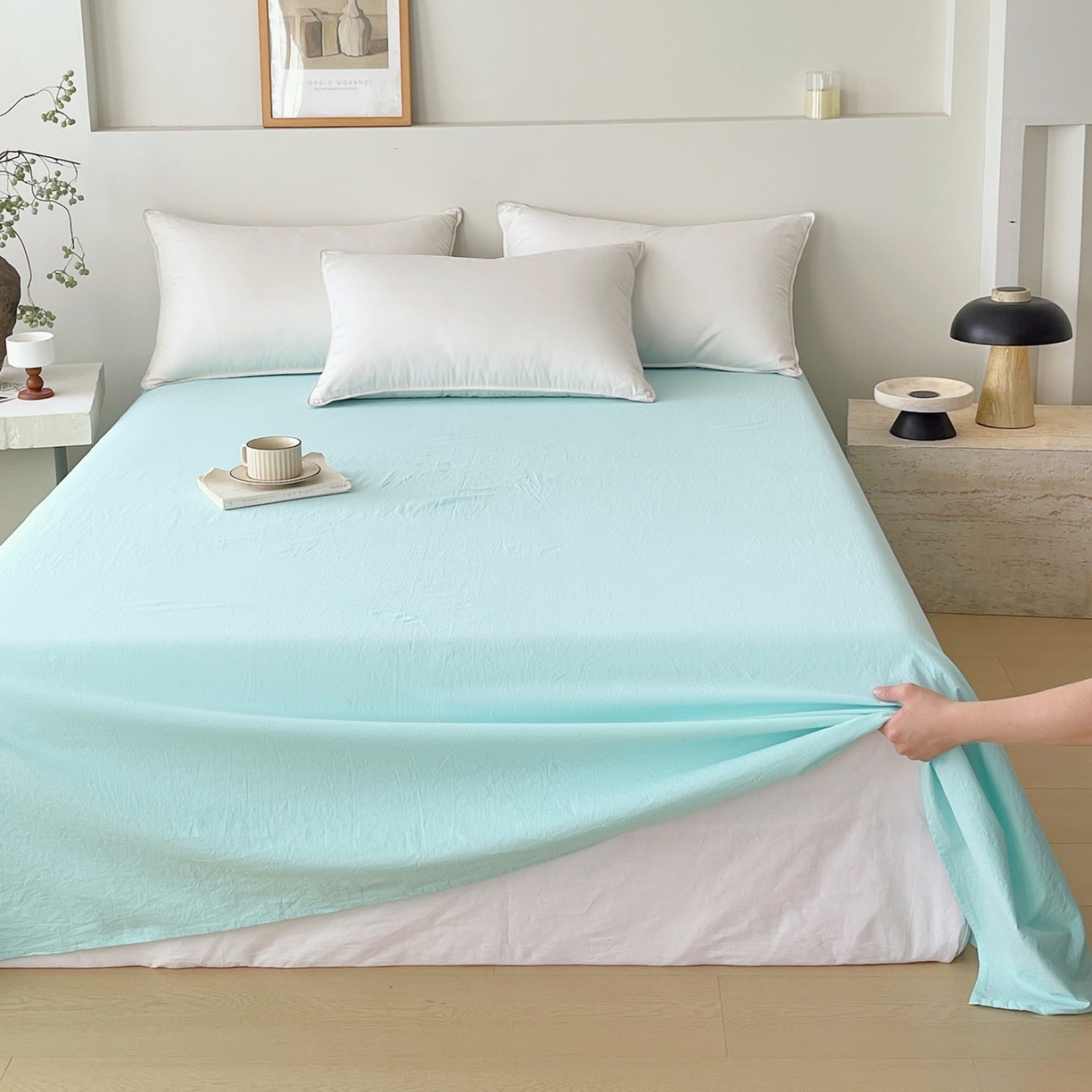 91家纺网 家纺一手货源 找家纺 春皖家纺 2026春夏新款双拼全棉水洗棉单床单床单单件单品床单 素雅翠兰